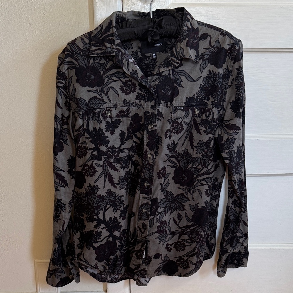 Hurley Black and Gray Floral Button Down Shirt
